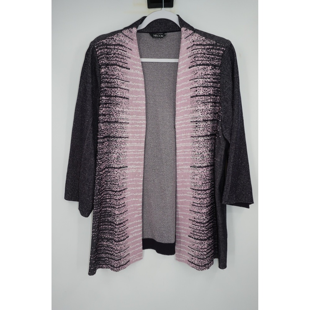 Misook Sweater Womens Pink Black Open‎ Front Knit Cardigan Jacket Lightweight 3X
